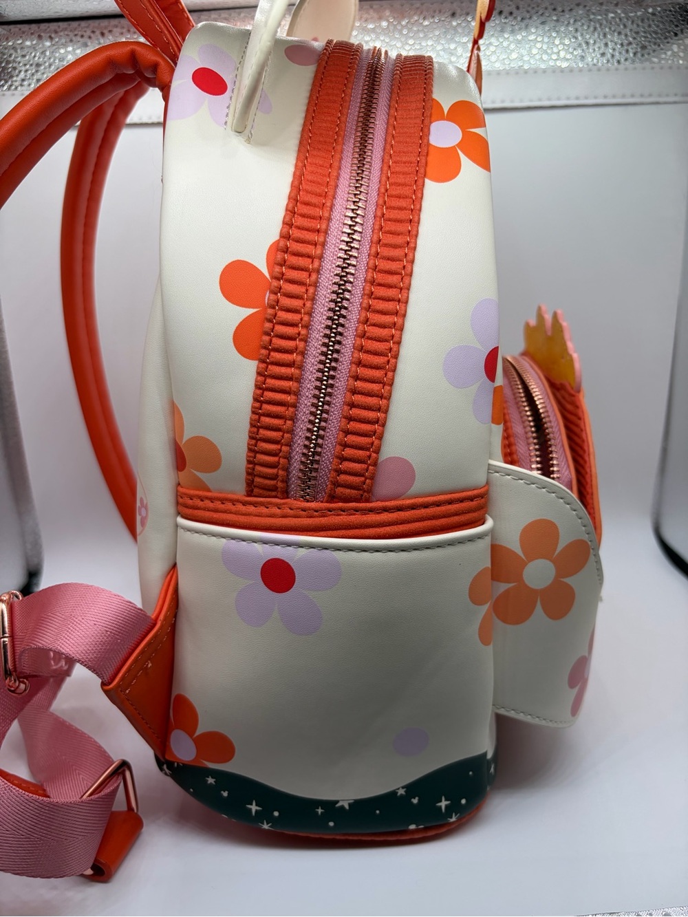 Loungefly Minnie Pumpkin Floral Light-Up Mini-Backpack- White & Orange - Picture 6 of 8